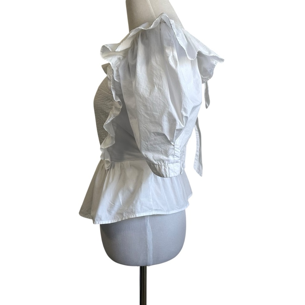Sea New York Heart Shape Cotton Peplum Top Sz 2 White Short Sleeve Tie Back - Picture 4 of 11